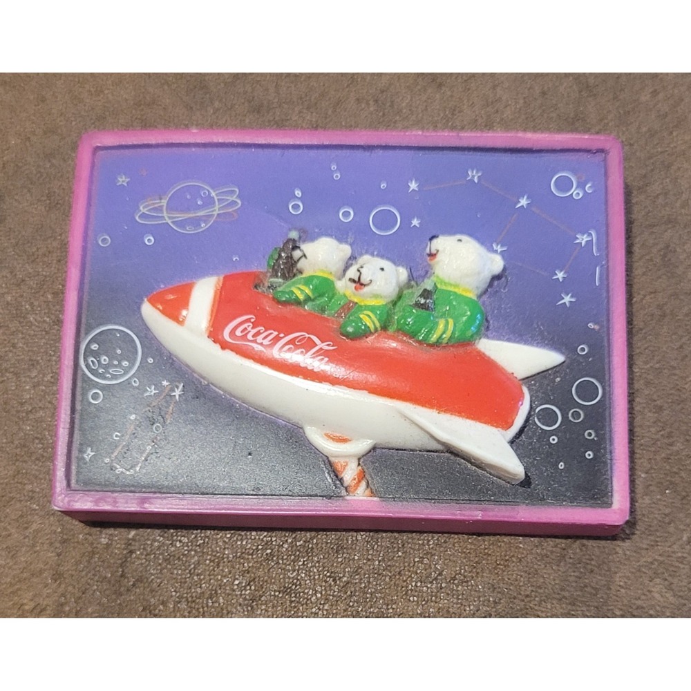 Vintage Coca Cola Coke Refrigerator Magnet Polar Bear Family Christmas 1997